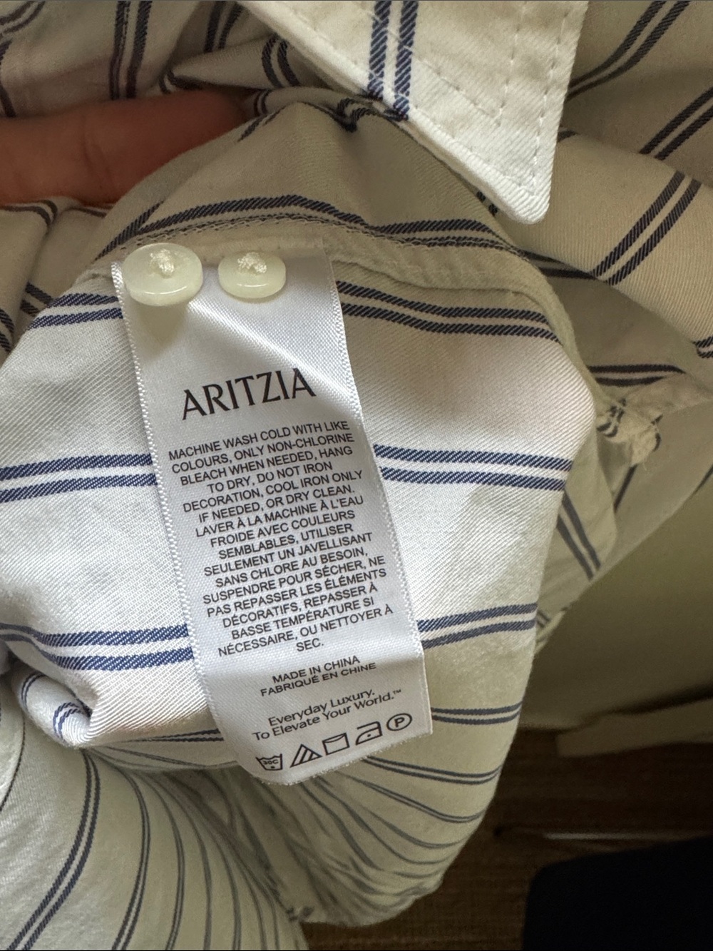 Aritzia Babaton Striped Utility Shirt White Navy Blue 100% Lyocell Button Up M - Picture 7 of 8